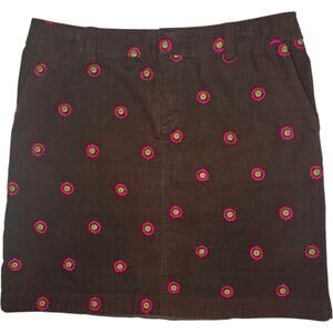 Lilly Pulitzer Vintage Corduroy Floral Embroidered Mini Skirt Brown Pink Size 10